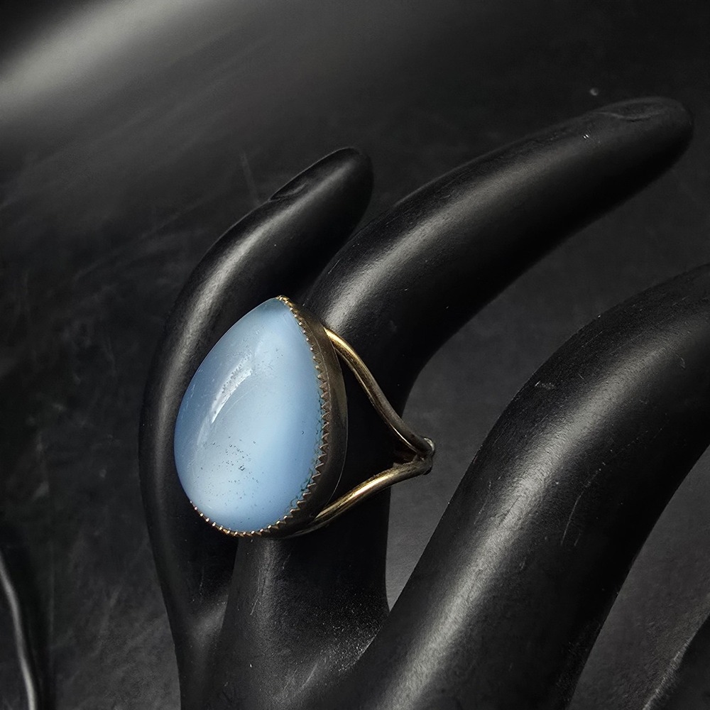 Blue Chalcedony Tear Shape Ring Size 4 Adjustable
